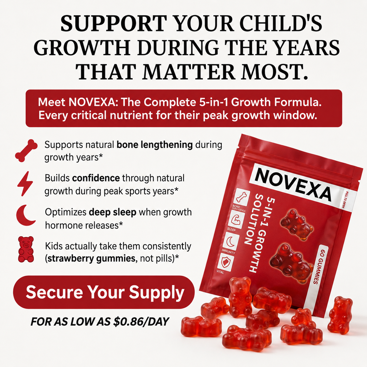 Novexa Health 5-in-1 Growth Gummies